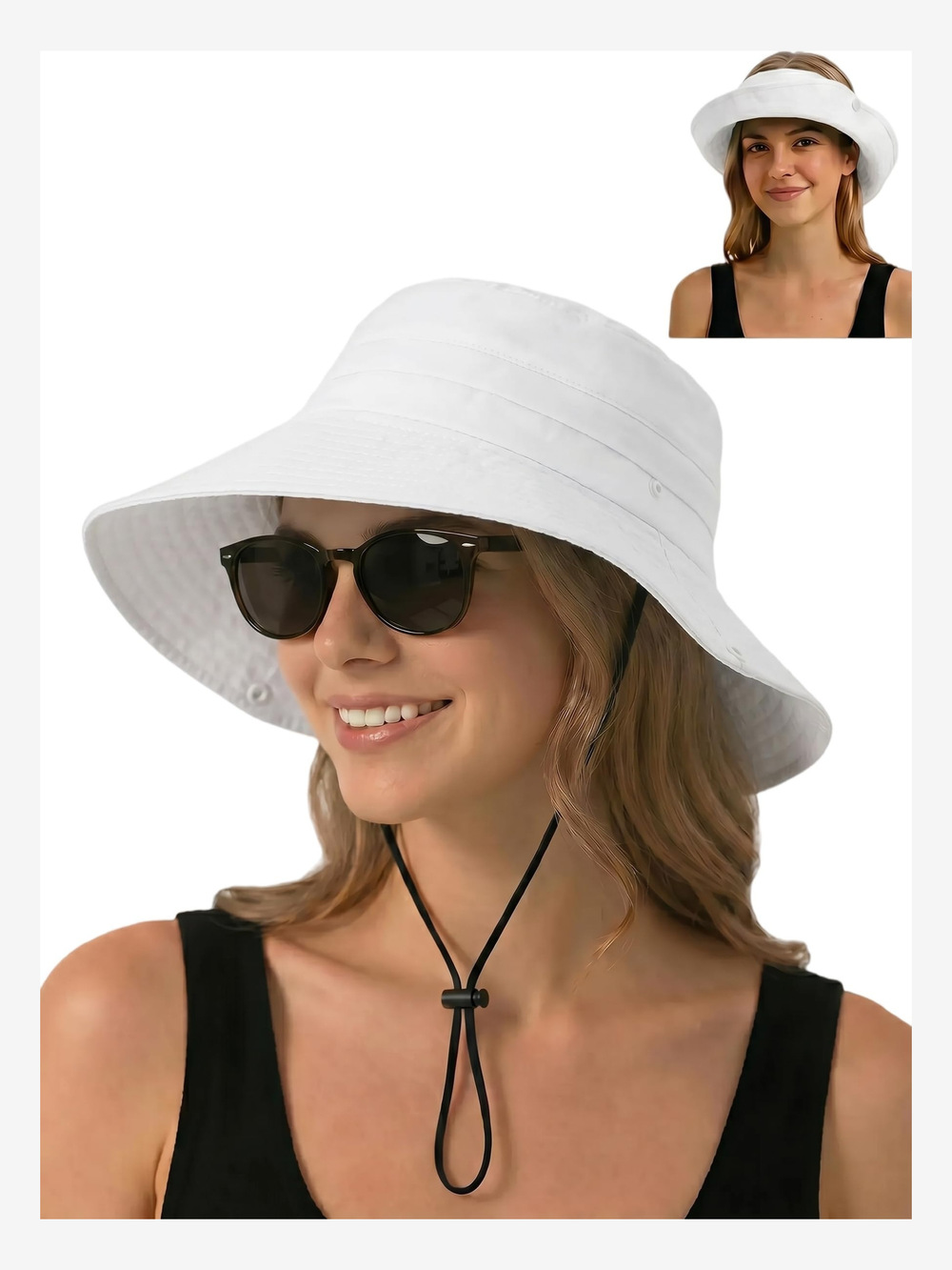 Sun Bucket Hats for Women UV Protection, Summer Beach | Light White | Size XL